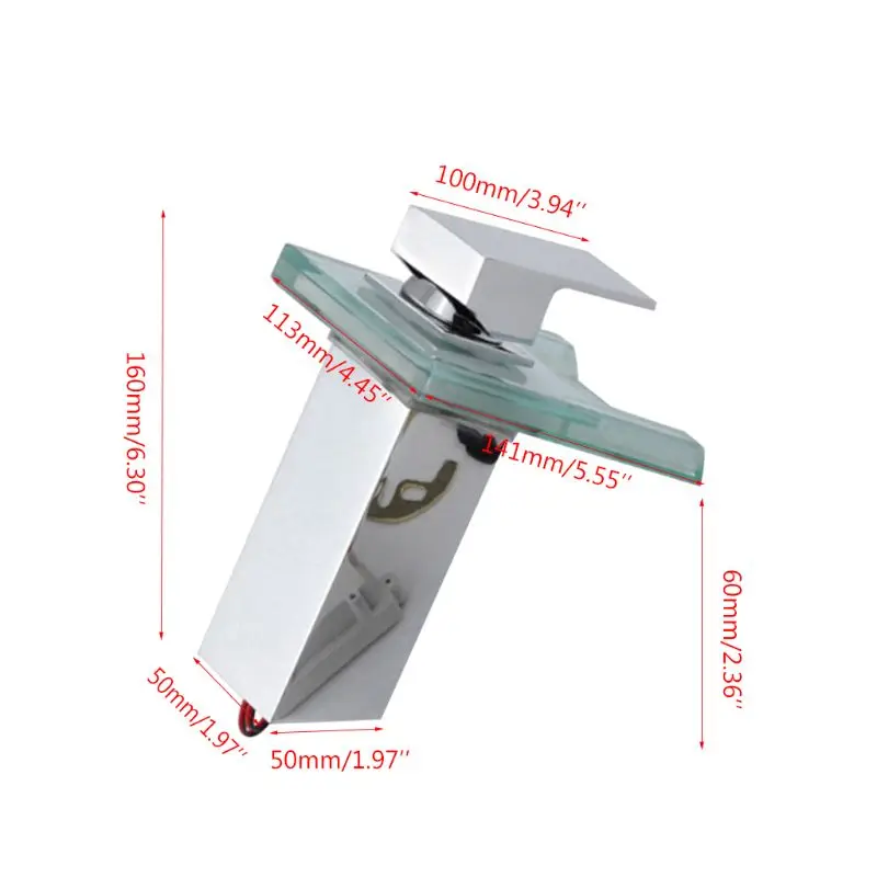 

Cool Led Square Waterfall Faucet Hot And Cold Water Bath Temperature Control Color Light Glass Washbasin Faucet Creative Home