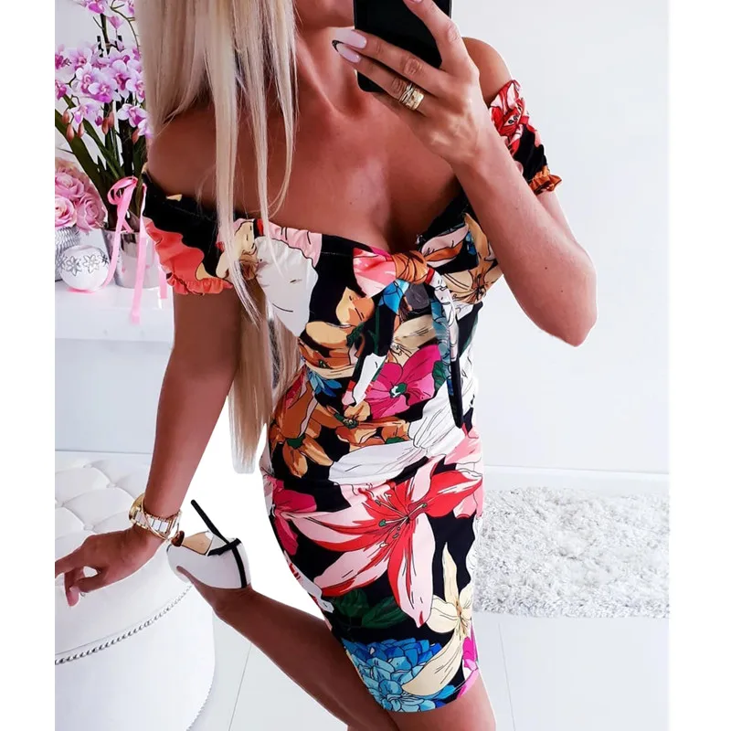 Платье hirigin женское с цветочным принтом облегающее Короткое мини платье в стиле