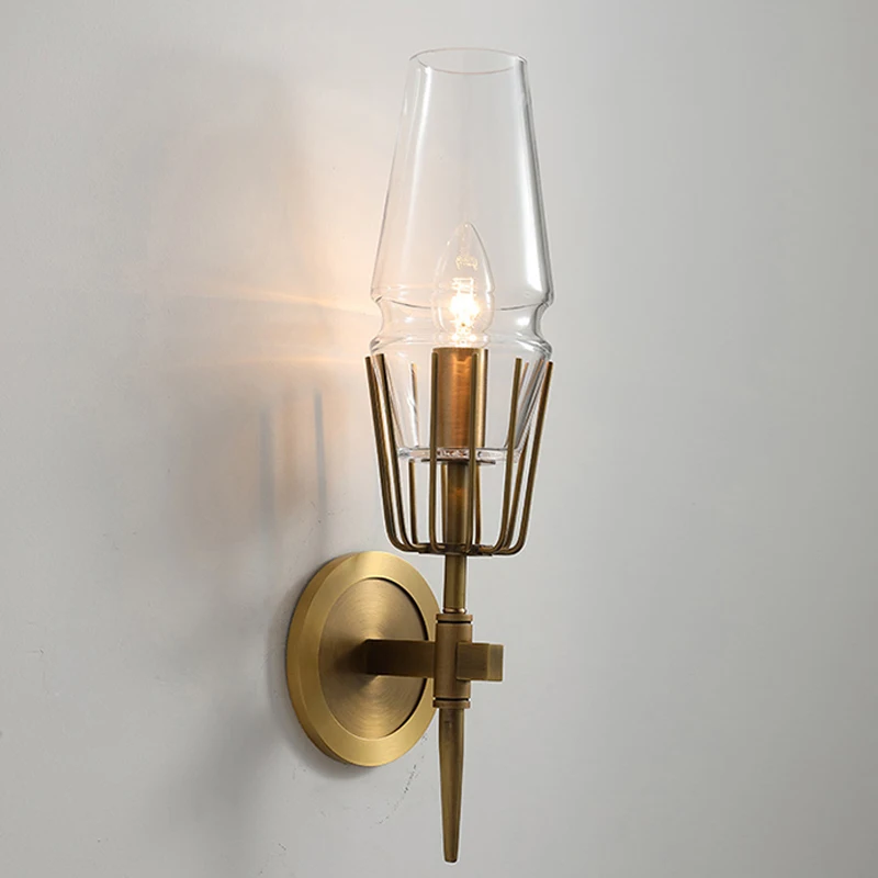 

Iron American wall lamp living room bedroom bedside aisle light luxury modern villa hotel creative simple wall lamp