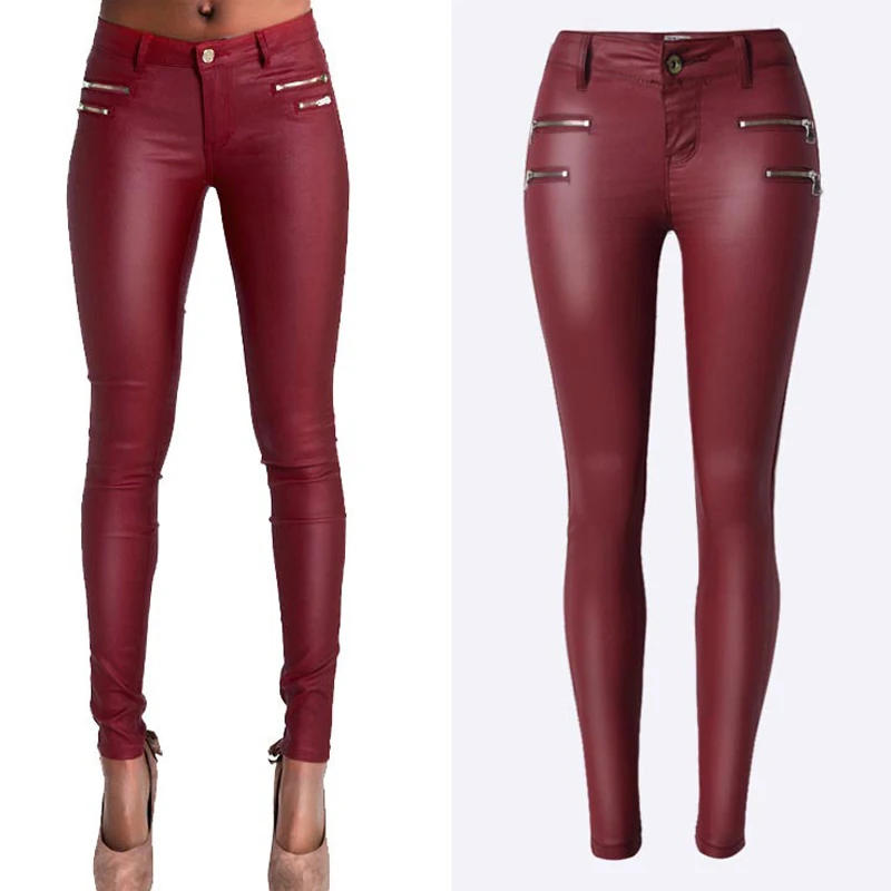 

Women Stretch Faux Pu Leather Pants Motorcycle Gothic Punk Female Skinny Pencil Trousers Zipper Outfit Jeggins Plus Size 2020