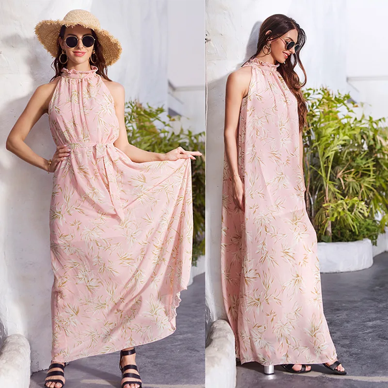 Богемное сексуальное платье на бретельках с принтом женские летние длинные