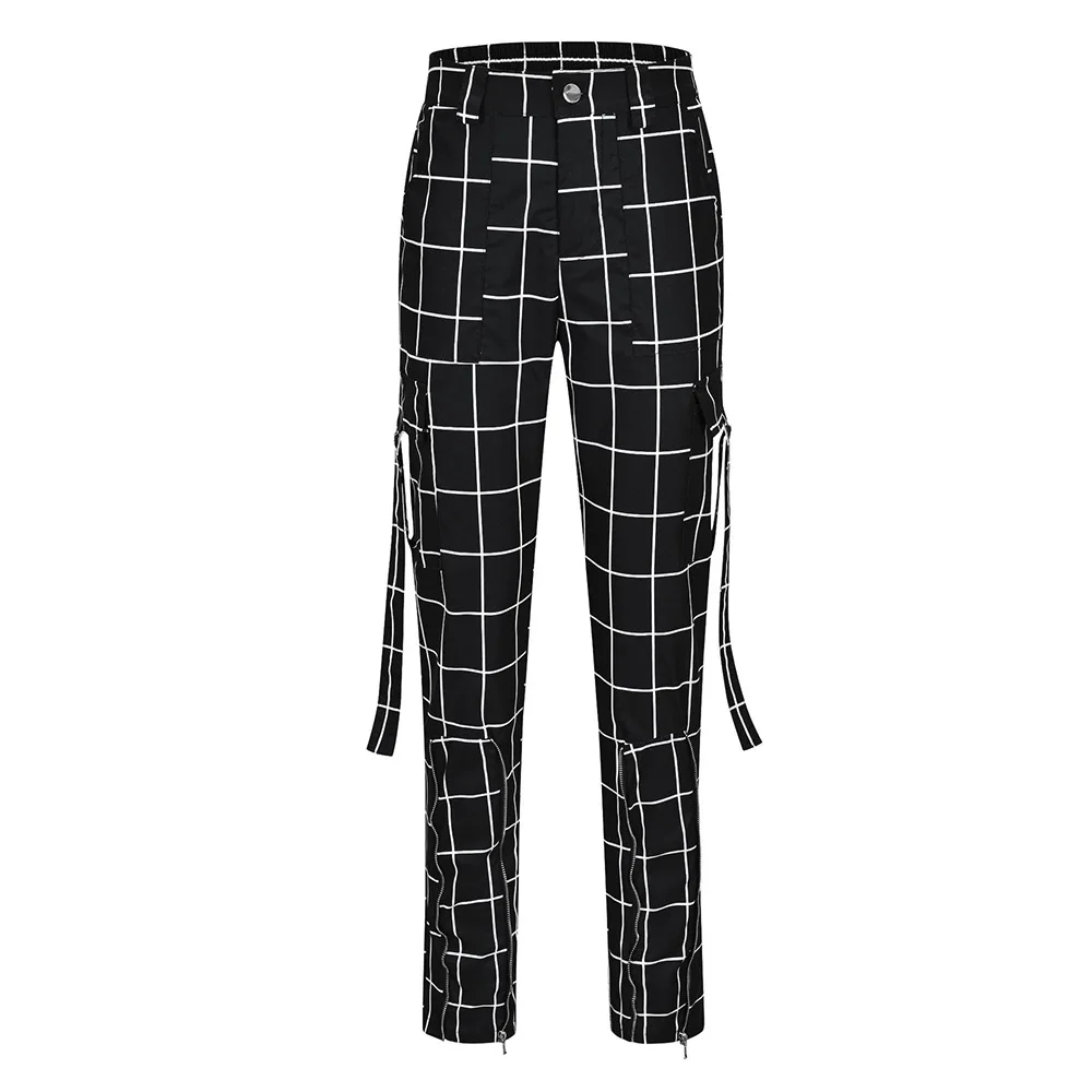 

Elegant Women Skinny Streetwear Straight Pockets Pant High Waist Slim Pants Joggers Female Cargo Pants Elastic Waist Trouser