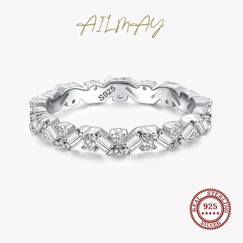 

Ailmay Genuine 925 Sterling Silver Classic Luxury Full Cubic Zirconia Finger Rings For Women Classic Wedding Statement Jewelry