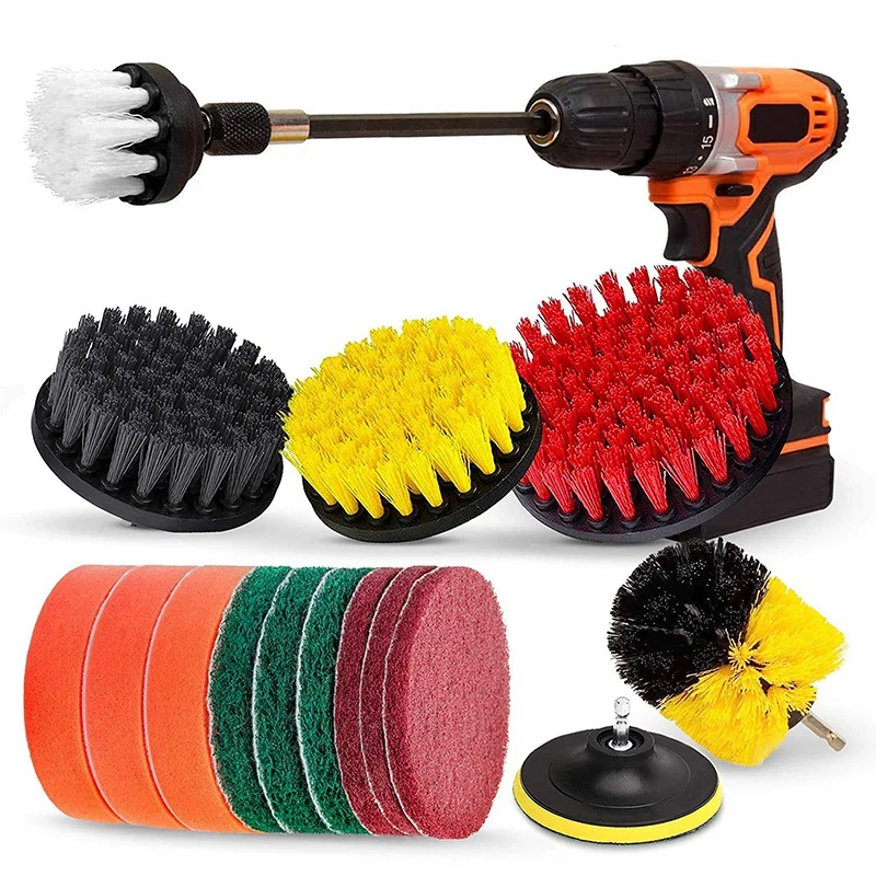 

SHGO HOT-Drill Brush Set, Extend Long Attachment, Scrub Pads, Sponge, Power Scrubber Cleaning Kit for Grout, Tile, Carpet, Sink,
