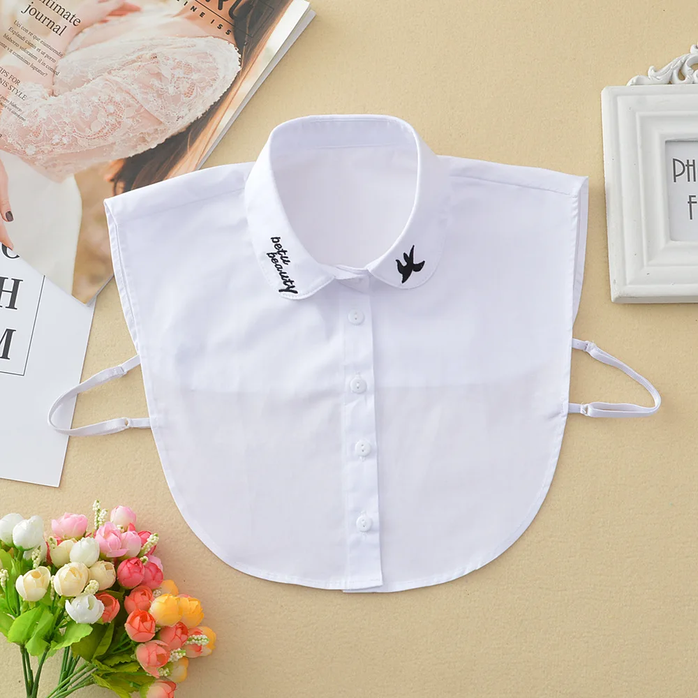 

Korean version autumn and winter embroidery collar all-match fake collar shirt decorative fake collar ladies pure cotton white