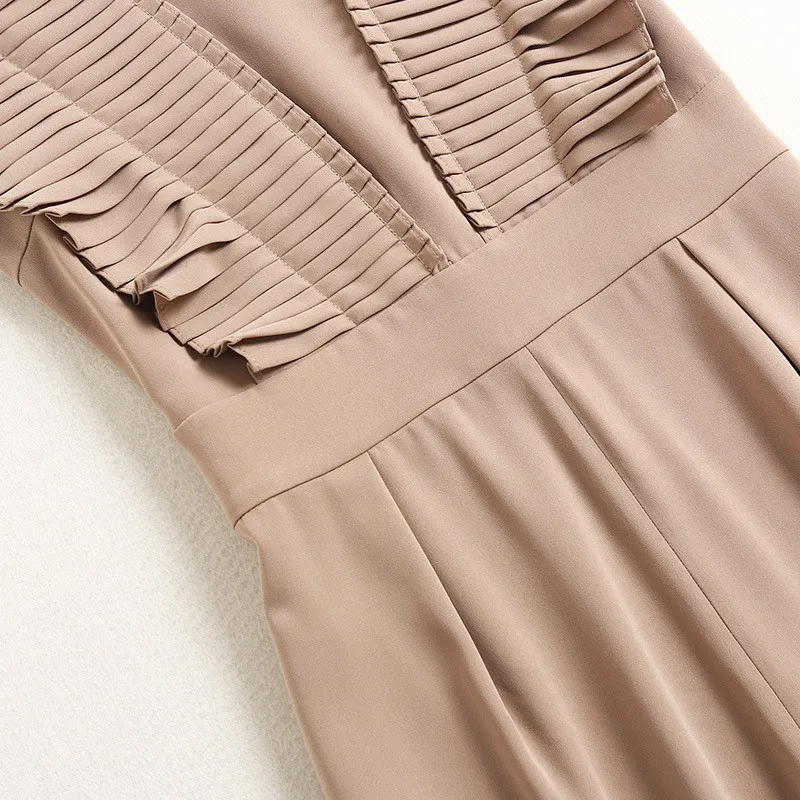 

Summer Designers Elegant Sleeveless Shirring Ruffles Solid Office Lady Jumpsuits Womens Rompers Party Overalls Full Length Pants