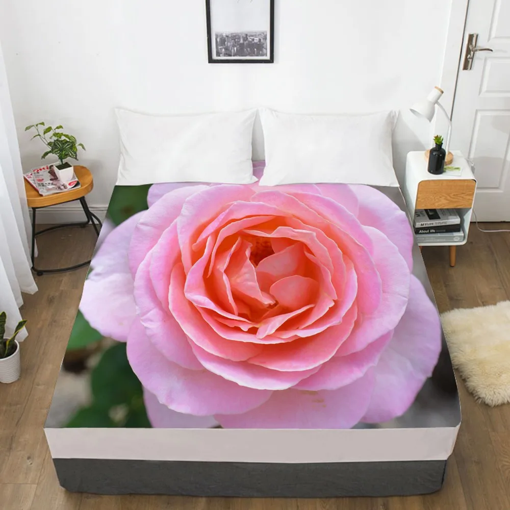 

3D Fitted Sheet Custom Single Double Queen Size Mattress Cover With Elastic Bed Sheet 150x200 Bedding Rose Microfiber Drop Ship