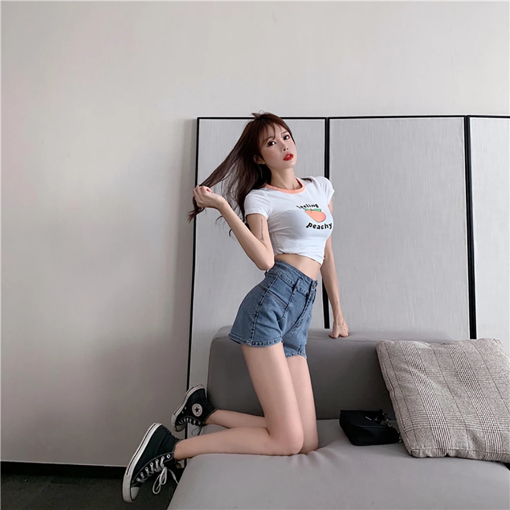 

YUANYUANJYCO Summer Women Casual Sexy Denim Shorts High Waist Short Bottoms Straight Slim Zip Up Korean Woman Jean Clothes