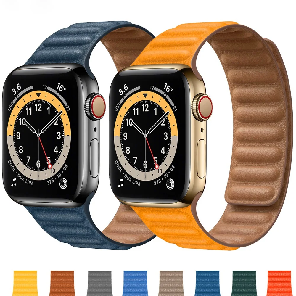 

Silicone/Leather Link For Apple watch band 40mm 44mm 42mm 38mm 42 mm 1:1 Magnetic Loop bracelet iWatch series 6 5 4 3 SE strap