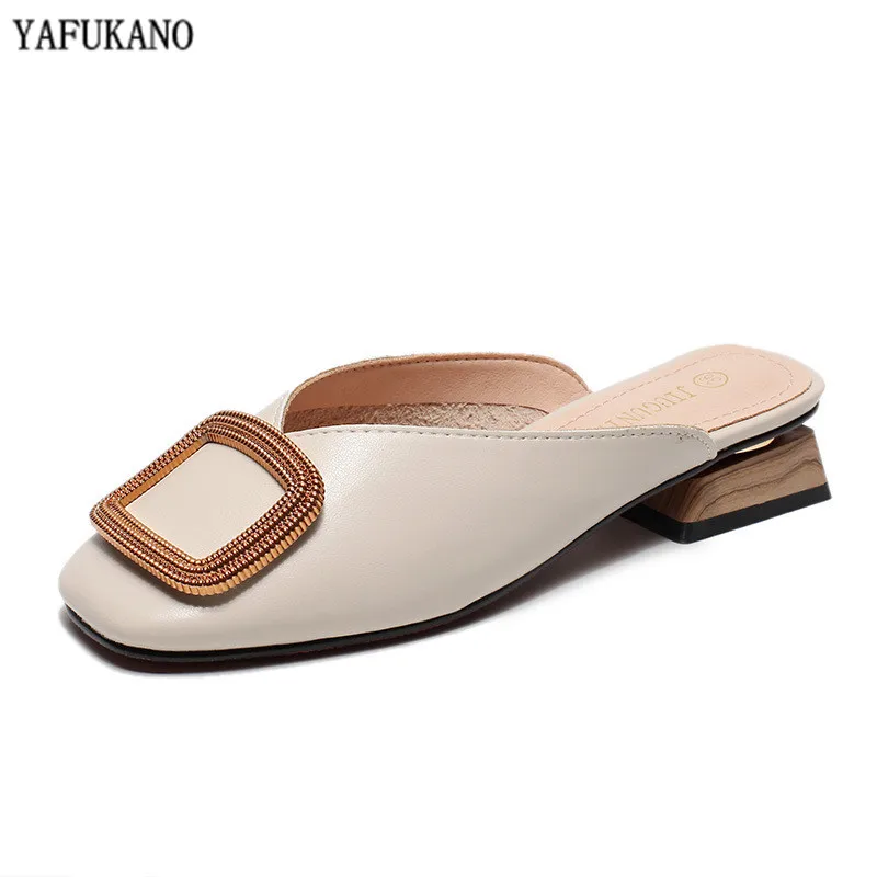 Designer Women Pumps Slippers Slip on Mules Low Heel Casual Shoes British Wooden Block Heels 2020 Summer Footwear 32 33 43 | Обувь