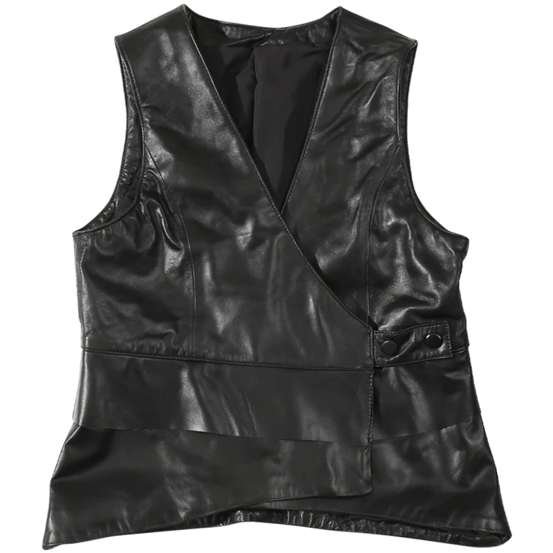 Осенний кожаный жилет для женщин модный короткий с ремешком куртка из
