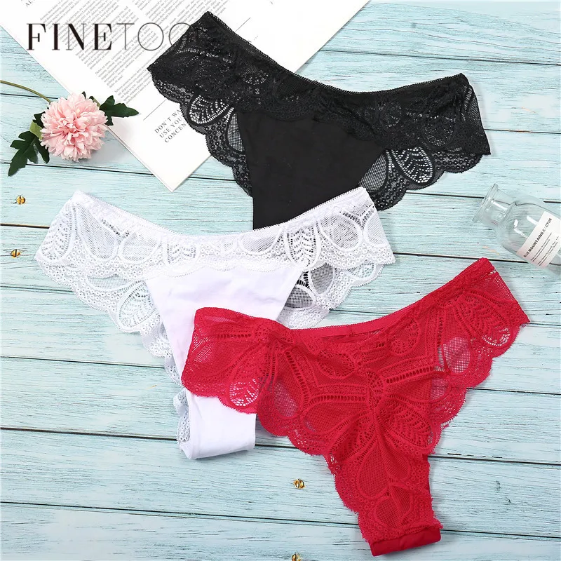 FINETOO 3 шт. сексуальные трусики стринги нижнее белье кружевные трусы для женщин