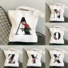 Сумка-шоппер Louis с цветочным рисунком и надписью Английский алфавит, холщовая сумочка-тоут для покупок, мешок на плечо, вместительная сумка для колледжа
