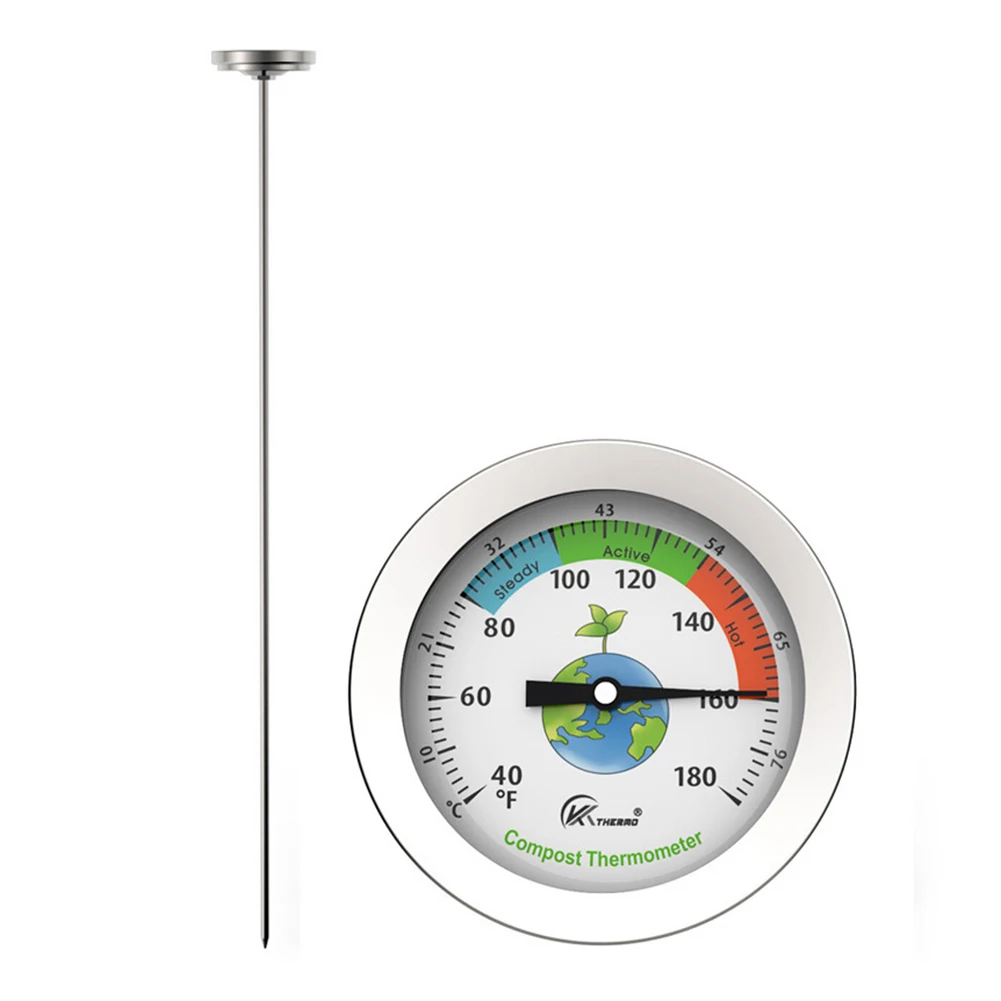 

50cm Compost Soil Tester Meter Measuring Probe Stainless Steel Thermometer Temperature Monitor for Garden Lawn Plant Pot