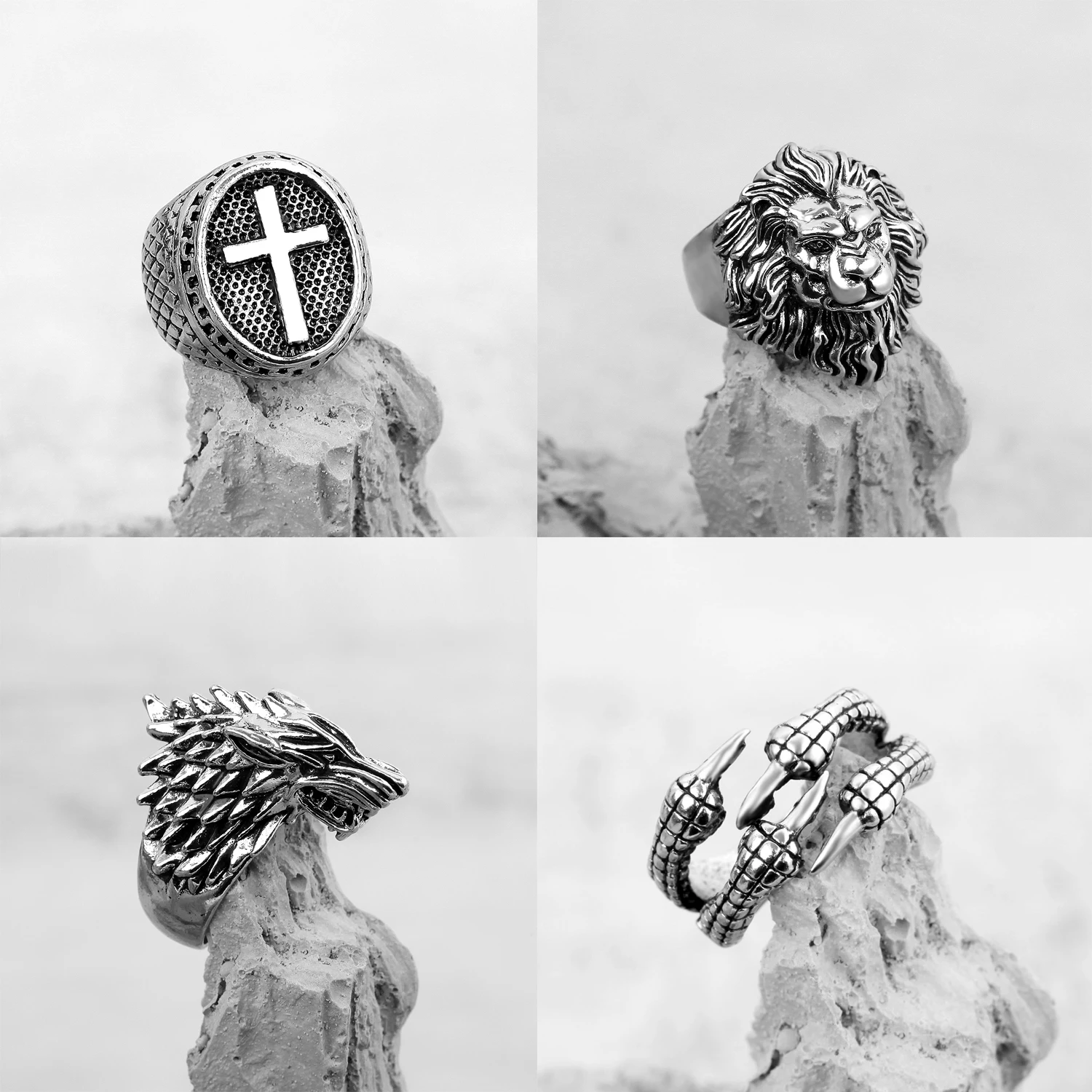 

Vintage Punk Animal Cross Centaur Anubis Claw Rings For Men Teenagers Open End Adjustable Size Hip Hop Fashion Jewelry Gifts