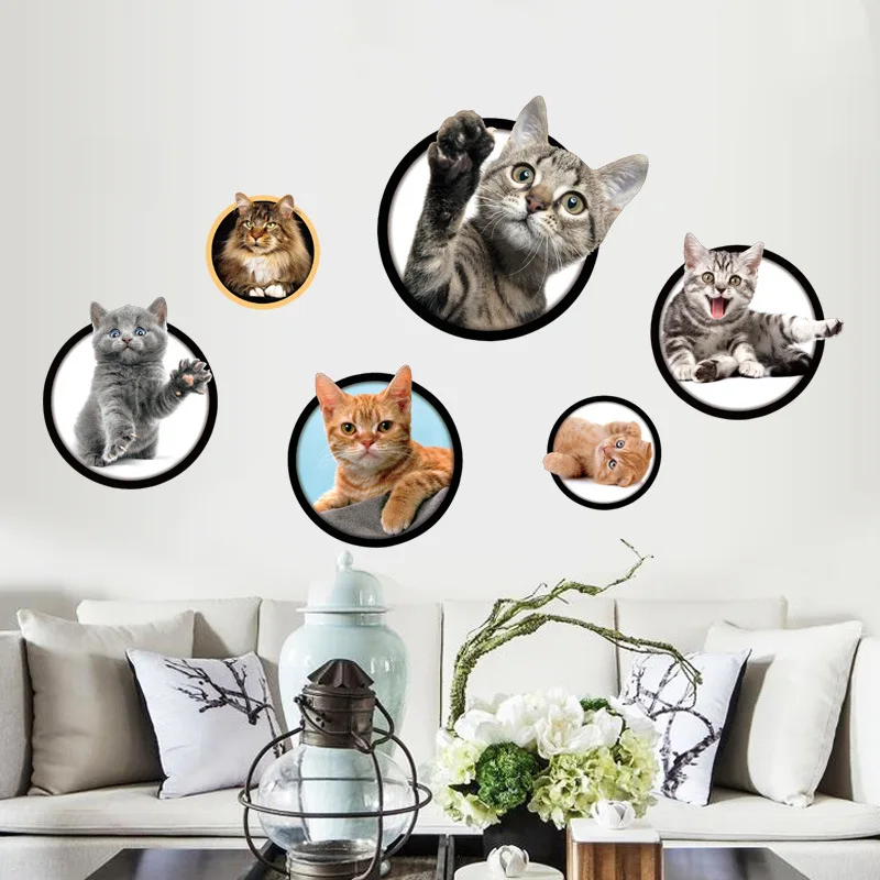 

Cute Circle Orange Cat Blue Cat Decorative Wall Sticker Animal pet PVC sticker paper Home decoration wall glass plastic