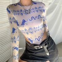 y2k women retro graffiti printed long sleeved bottoming 2021 new all match t shirt indie new bodysuit bodys para mujer sexy tops