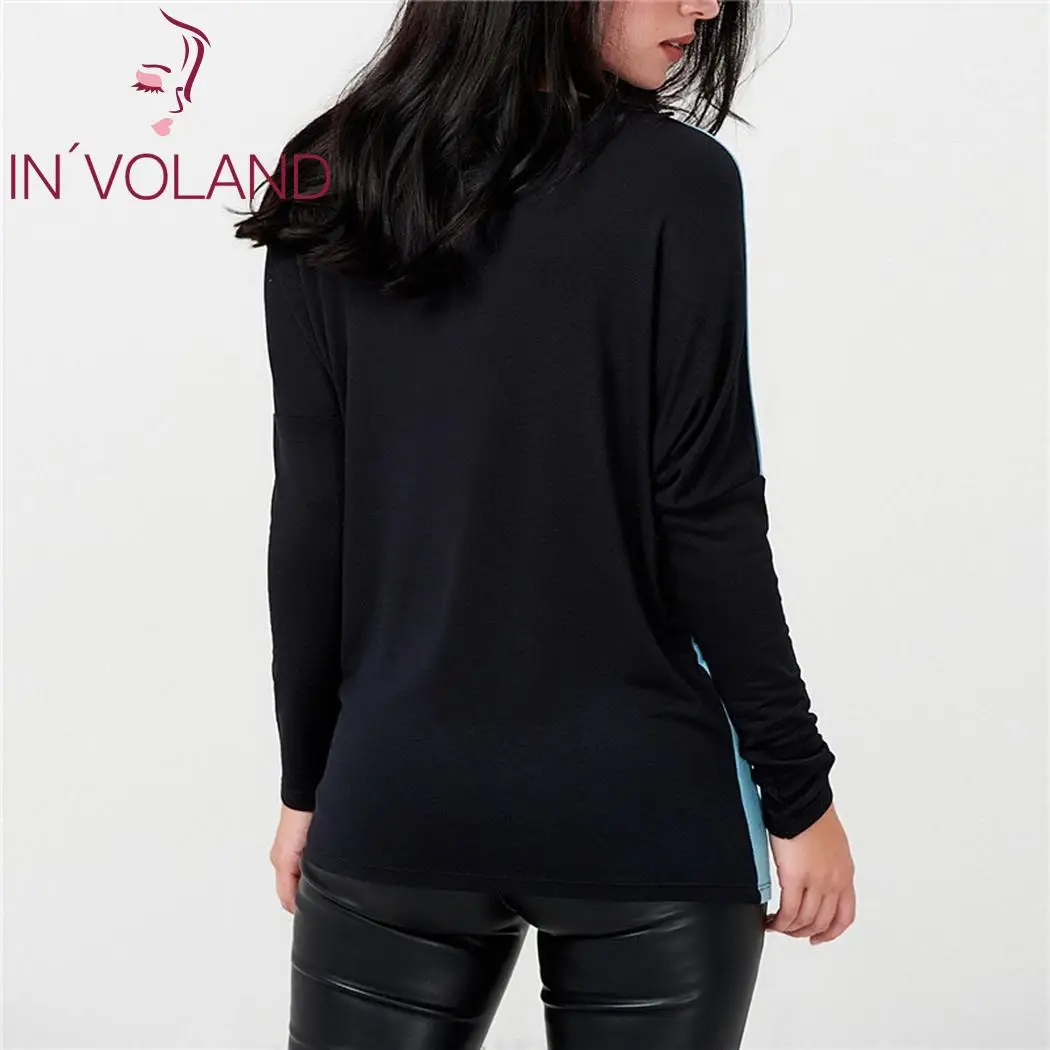 Женская футболка IN'VOLAND Повседневная контрастных цветов с круглым вырезом и