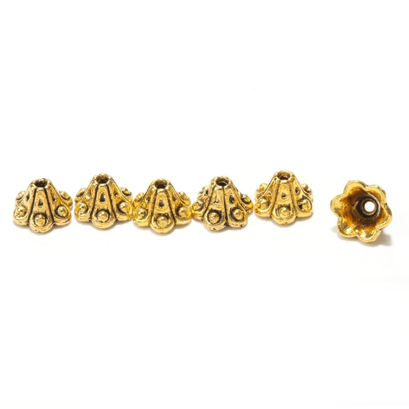 9mmx6mm Gold 50 шт. тибетский серебряный цветок бисера шапки для изготовления ювелирных изделий Металлические Diy бусины для женщин браслет, ожерелье, серьги аксессуары - Color: 9mmx6mm Gold
