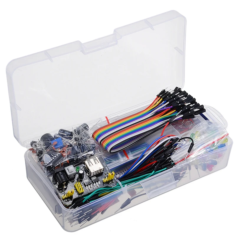

Electronics Component Basic Starter Kit With Breadboard Cable Resistor Capacitor LED Potentiometer For Arduino