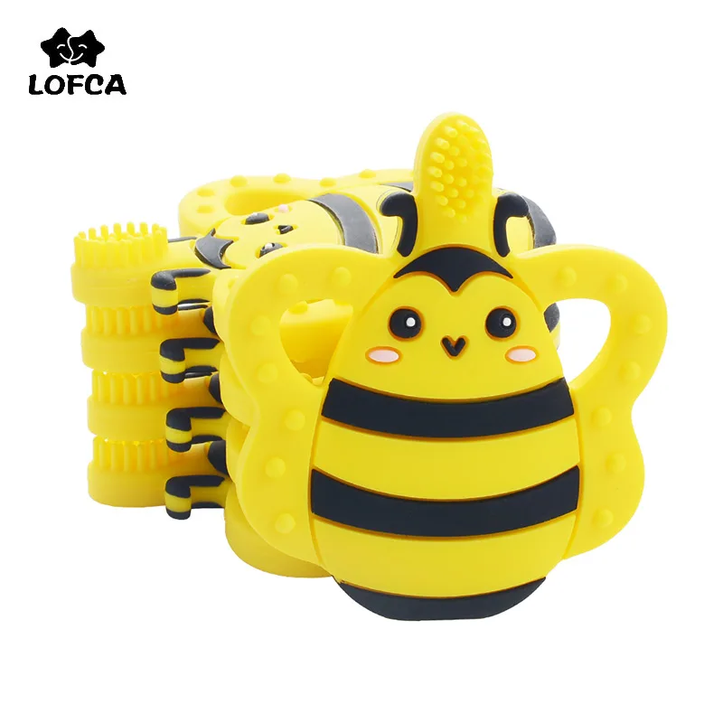 LOFCA 1 шт., силиконовая пчелиная зубная щетка, прорезыватель без бисфенола, Детская жевательная игрушка, силиконовая подвеска, пищевой силикон, ожерелье для кормления, аксессуар