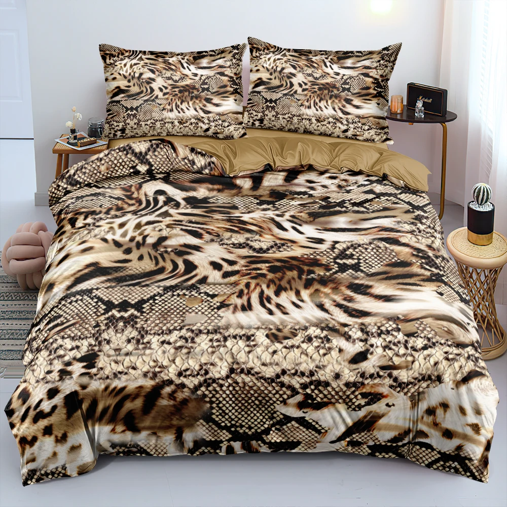 

3D Luxury Tiger Print Duvet Cover Set Camel Full Twin King Comforter Covers Pillowcases Baroque Bed Linen Soft Home Textile