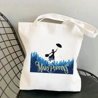 shopper mary poppins with umbrella printed kawaii bag harajuku women shopping bag canvas shopper bag girl shoulder lady bag