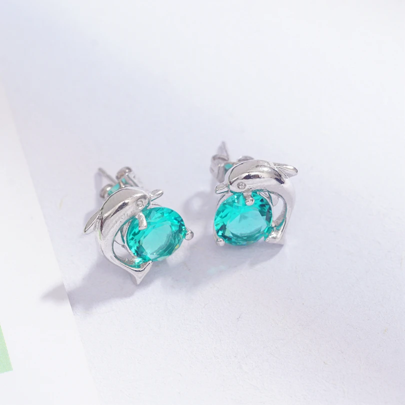 6 цветов Hug Dolphins серьги гвоздики для девочек с серебряными кристаллами CZ обручи