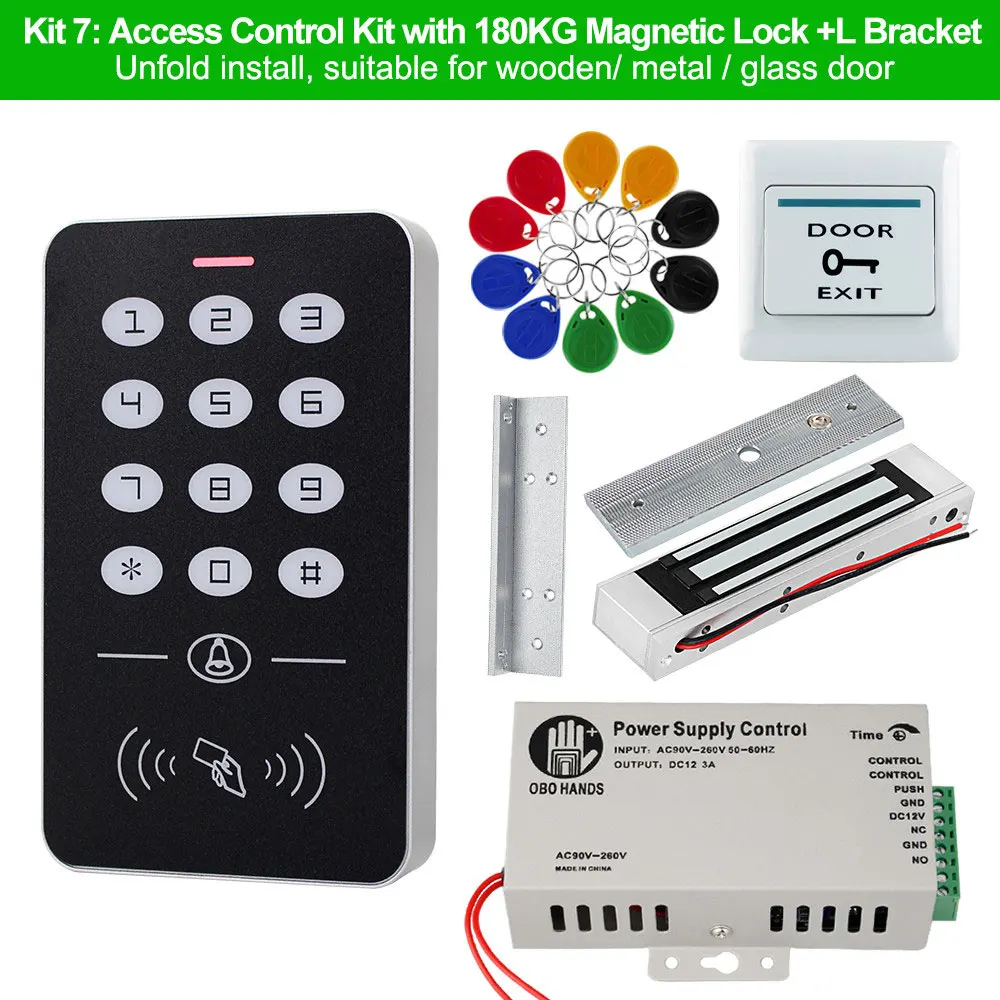 Kit7 OBO Hands система контроля допуска к двери комплект RFID Клавиатура+ блок питания+ Электрический 180 кг магнитный замок ударные дверные замки для дома - Цвет: Kit7