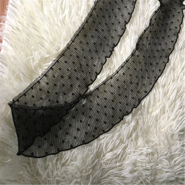 1 ярд 91 см эластичная плиссированная кружевная лента в горошек Черная 3D Тюлевая