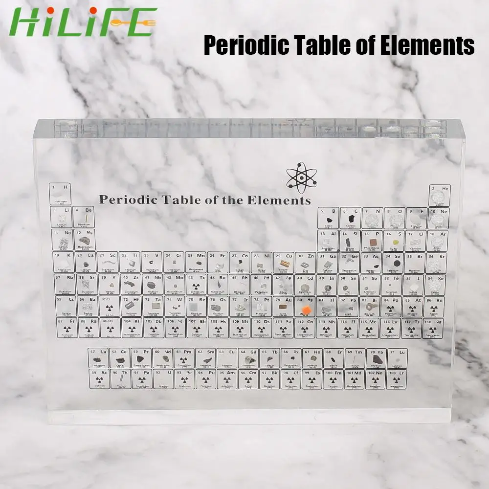 

HILIFE Kids Teaching School Display Acrylic Periodic Table With Real Elements Samples Letter Decoration Chemical Element Display