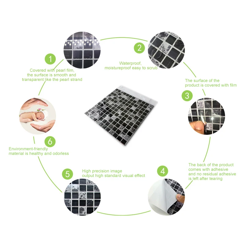 

Peel Stick Vinyl And Wallpaper Vividtiles Big Size 12*12 Inch Self Adhesive Waterproof Heatproof 3D Mosaic Tiles - 1 Sheet