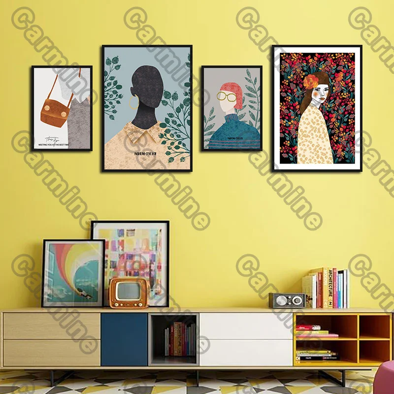 

Poster Cartoon Figure Flowers Plants Canvas Painting Wall Art Nature Home Decoration for Living Room and Bedroom Frameless