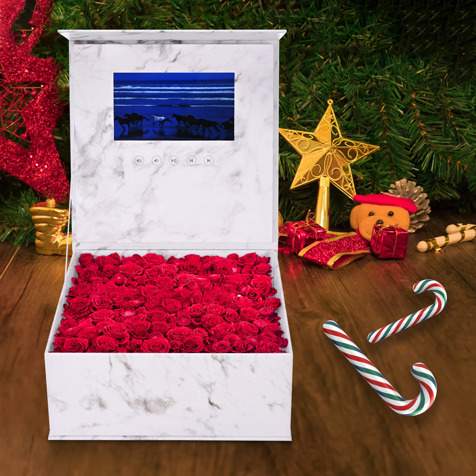 Caja de regalo con pantalla LCD negra/blanca de 7 pulgadas, con v&iacute;deo y mensaje fotogr&aacute;fico para compromiso, boda, Navidad, cumplea&ntilde;os y aniversarios-5