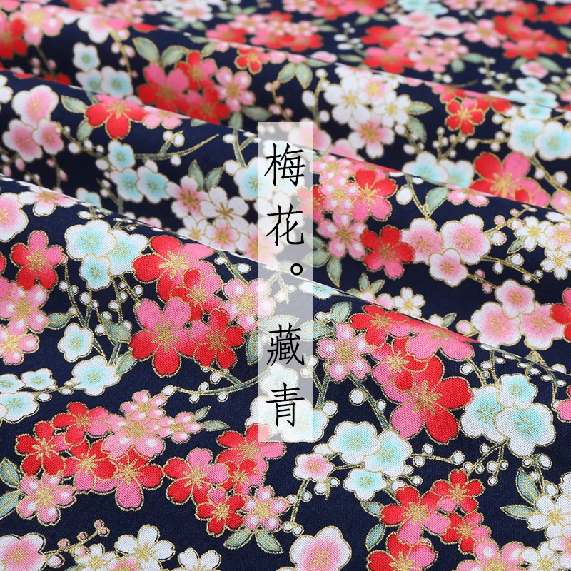 10 navy blue Японское кимоно хлопок ткань позолота Печать cheongsam ткань для платья лоскутное домашнее текстильное изделие материал 150*50 см - Цвет: 10 navy blue