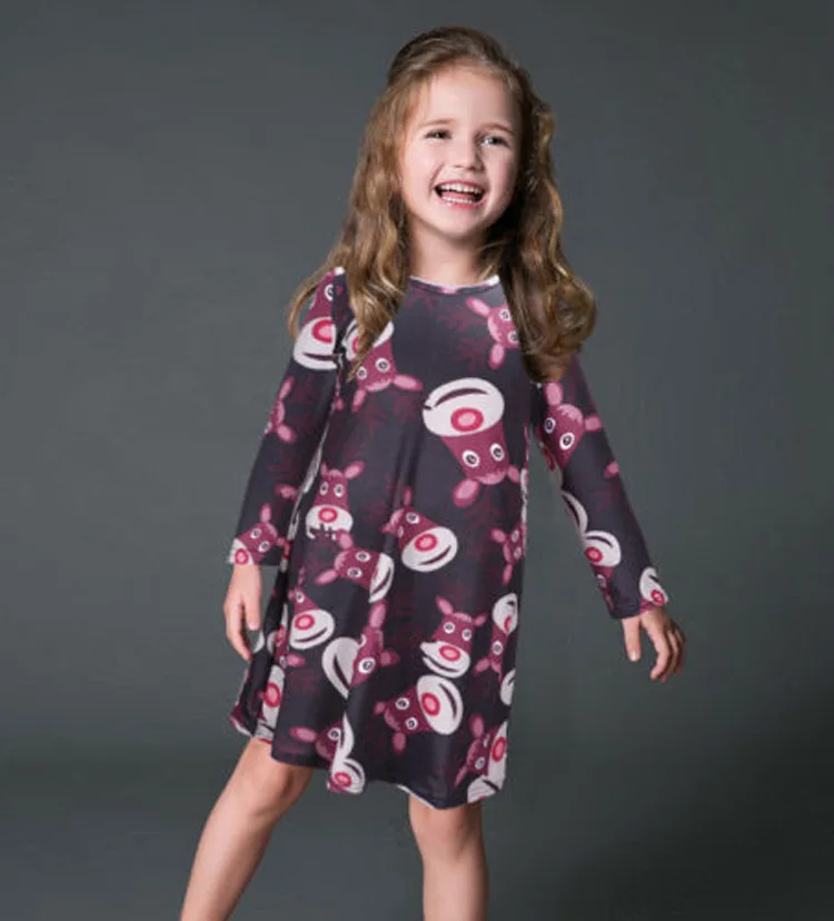kids deer coffee S-5XL Плюс Размер Туника Осень Женские Платья Повседневная Мультфильм Печати Новогоднее Платье Повседневная Свободные С Длинным Рукавом Вечернее Платье женские платья - Цвет: kids deer coffee