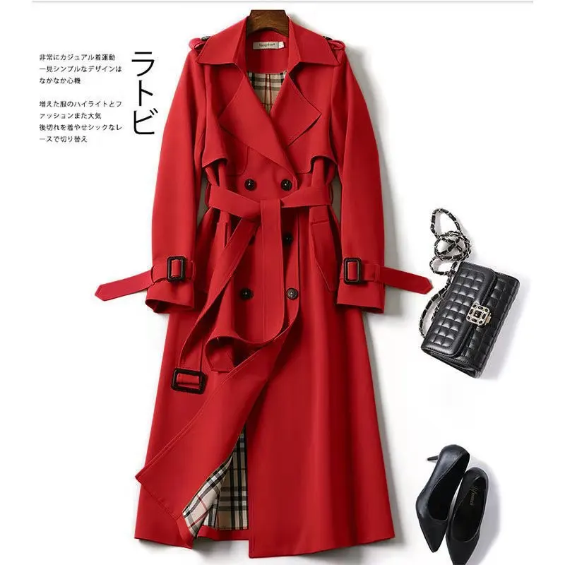 

Brand new Fashion 2021 Fall /Autumn Casual Double breasted Simple Classic Long Trench coat with belt Chic Female windbreaker