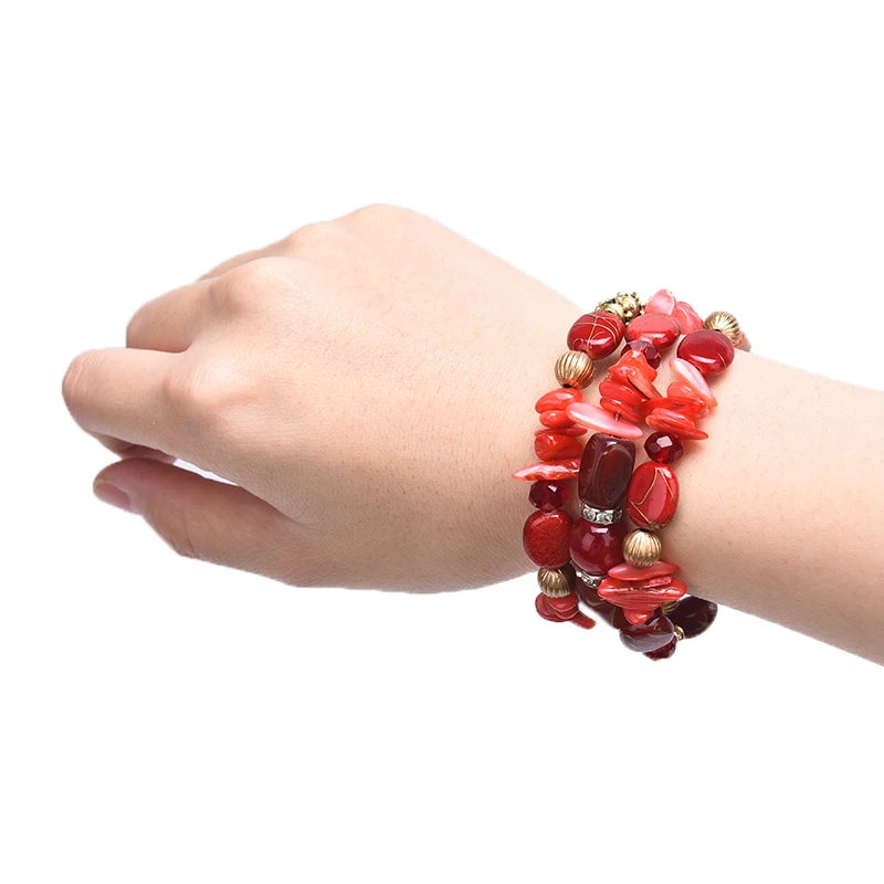 

1PCS Bohemian Jewelry Multilayer Elastic Set Bracelets Bangles With Gold Color Beads Glass Beads Charm Wrap Bracelet Women Gift