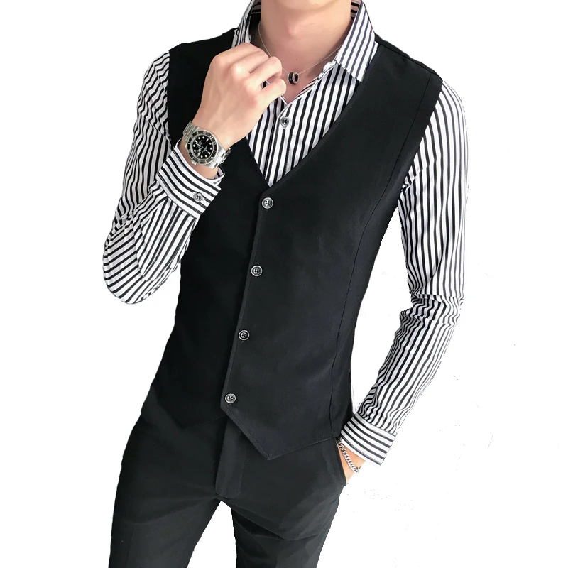 

Spring New 2021 Fake-2Pieces Striped Shirts for Men Clothing Long Sleeve Simple Casual Spliced Blouse Homme Plus Size 5XL-M