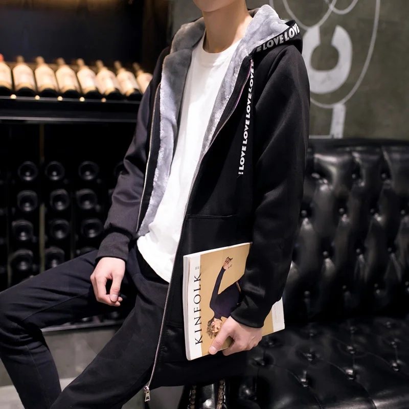 Men's Hooded Casual Shirt New Streetwear Hip Hop Zipper Fleece Sweatshirt Brand Hoodie Fashion Long Jacket | Мужская одежда