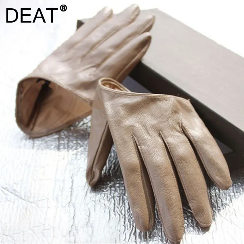 

Женские универсальные кожаные перчатки до половины ладони DEAT, однотонные кожаные короткие перчатки из овчины, 7I4202, для осени и зимы, 2021
