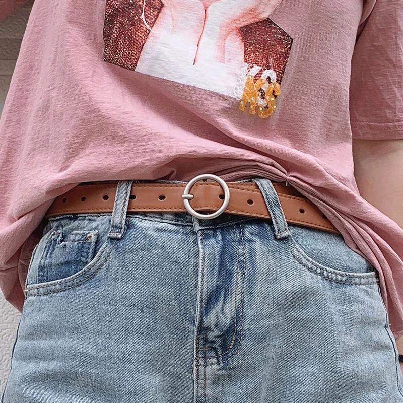 

All-match Round Alloy Pin Buckle Belt for Women Ladies Vintage Pu Leather Belt Youth Casual Jeans Belt White Belt High Quality
