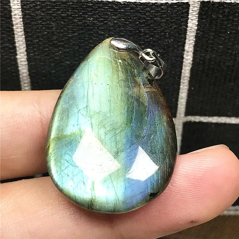 

Necklace Pendant Natural Blue Light Labradorite Jewelry For Women Lady Man Crystal Silver 35x23x6mm Moonstone Beads Stone AAAAA