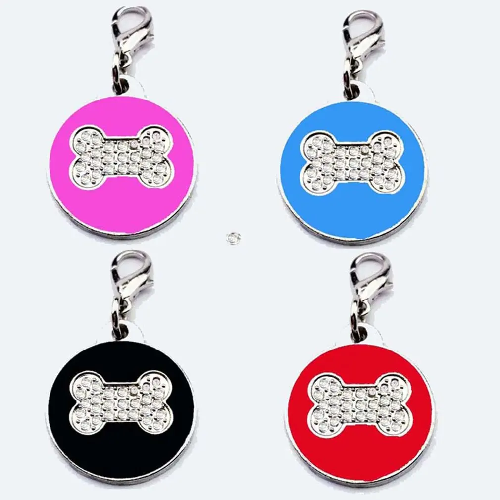 Zinc Alloy Pet ID Tag with Shiny Rhinestone Paw Bone Pattern Identify Card Mini Dog Cat Collar Pendant Accessories | Дом и сад
