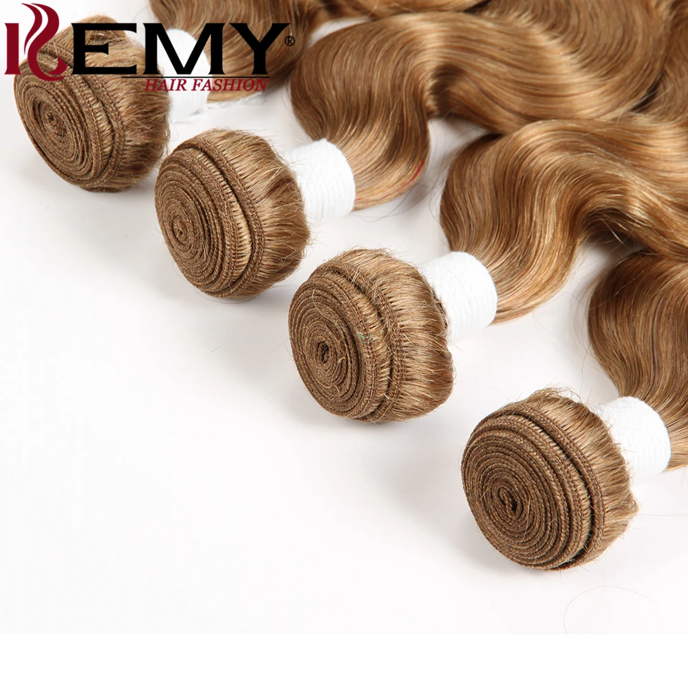 Светло-каштановые человеческие волосы пучки волос плетение kemy Hair бразильские волосы волнистые человеческие волосы в пучках 3/4 шт. Non-Remy пряди человеческих волос для наращивания волос