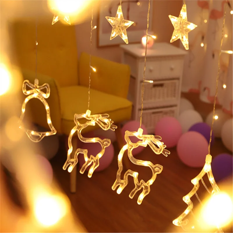 Креативная Рождественская звезда занавеска С лосями светодиодный струнный