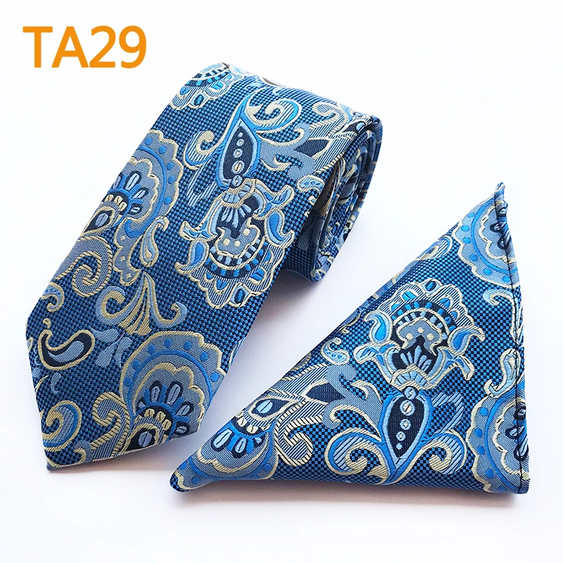 

8cm Man Ties Set Blue Floral Embroidery Necktie Pocket Square Wholesale