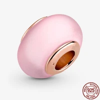 2021new high quality pink glass silver color shiny glazed bead hand make charm fit for 925 pandora bracelet women jewelry diy