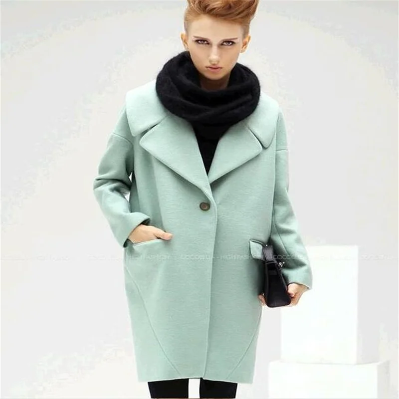 

Long wool coat women green female overcoat spring winter thicken warm casaco feminino abrigos mujer invierno jaqueta feminina