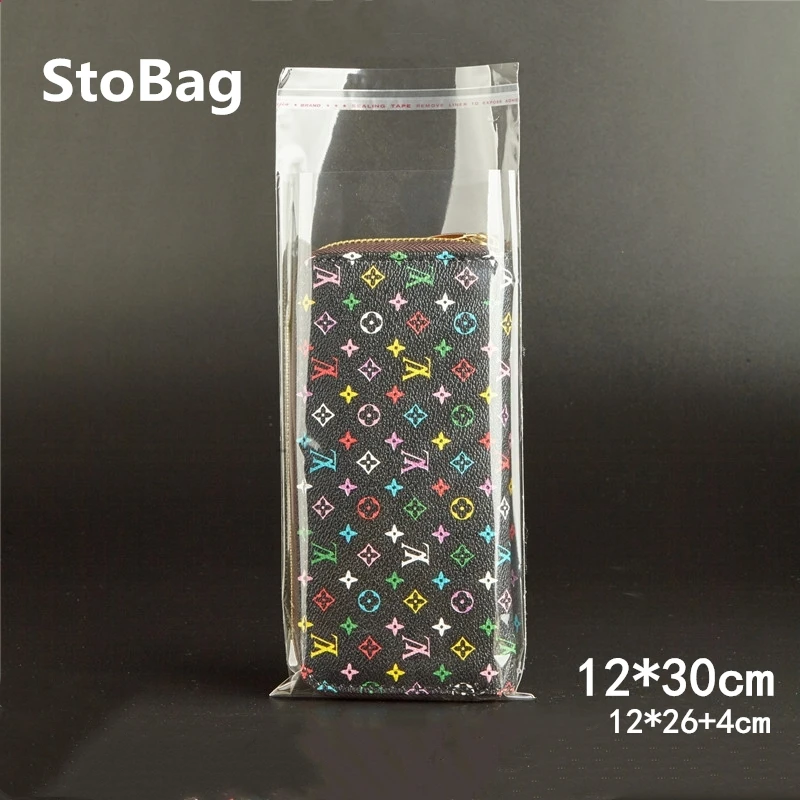 StoBag 500 шт 12*30 см прозрачные самоклеящиеся пластиковые пакеты самозапечатывающийся OPP ювелирные изделия Подарочная упаковка кошелек длинный мешок